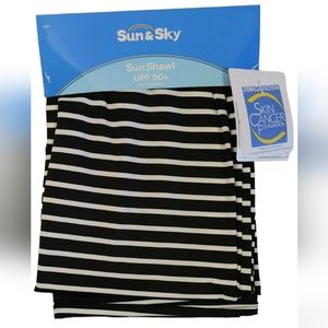 Sun & Sky - Adult Sun Shawl - UPF 50+ One Size Black/White Stripe - 27.5 W x69 L